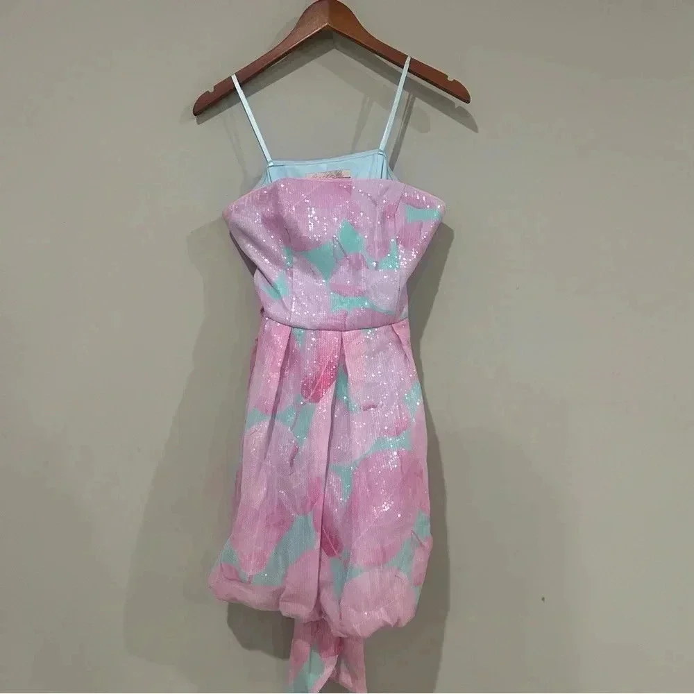 HUTCH Polly Sequin Dress Aqua Neon Size 4 NWOT - Picture 2 of 5